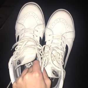 high top, white leather vans